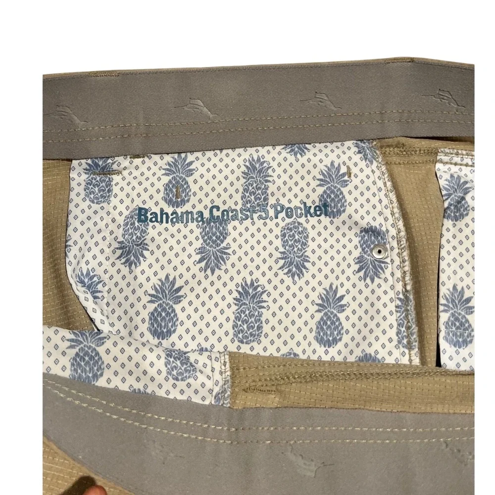 Tommy Bahama‎ Mens 35x30 Pineapple Print Tan Stretch 5-Pocket Pants